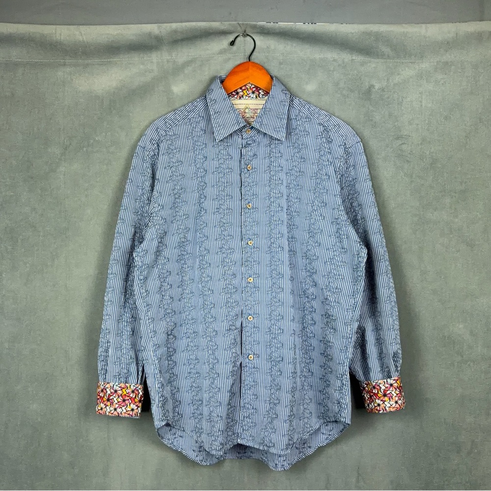 Robert Graham Button Up Shirt Mens Size XL Blue Stripe